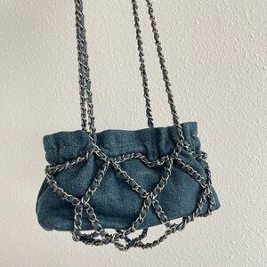 Urban Revivo Blue Denim Chain Shoulder Bag